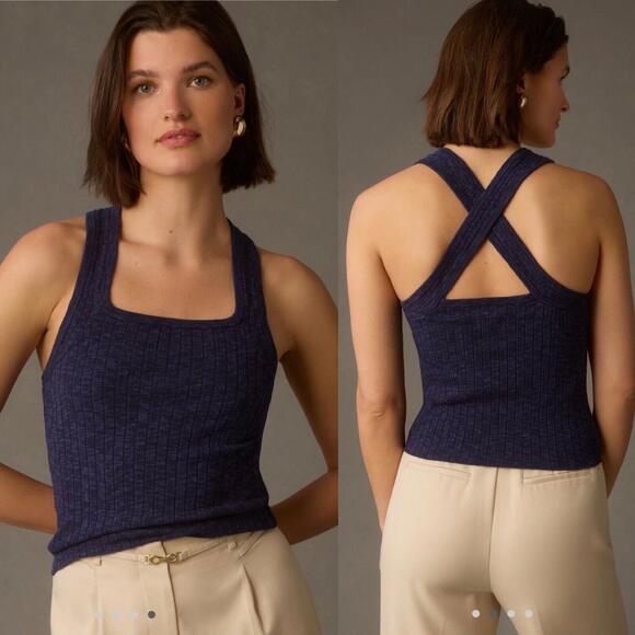 Pilcro Tops - Pilcro Women’s Size XL Navy Blue Ribbed Knit Square Neck Sweater Tank Top New